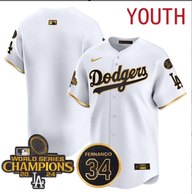 Youth MLB Los Angeles Dodgers  blank white 2024 World Series Champions Patch Limited Jersey